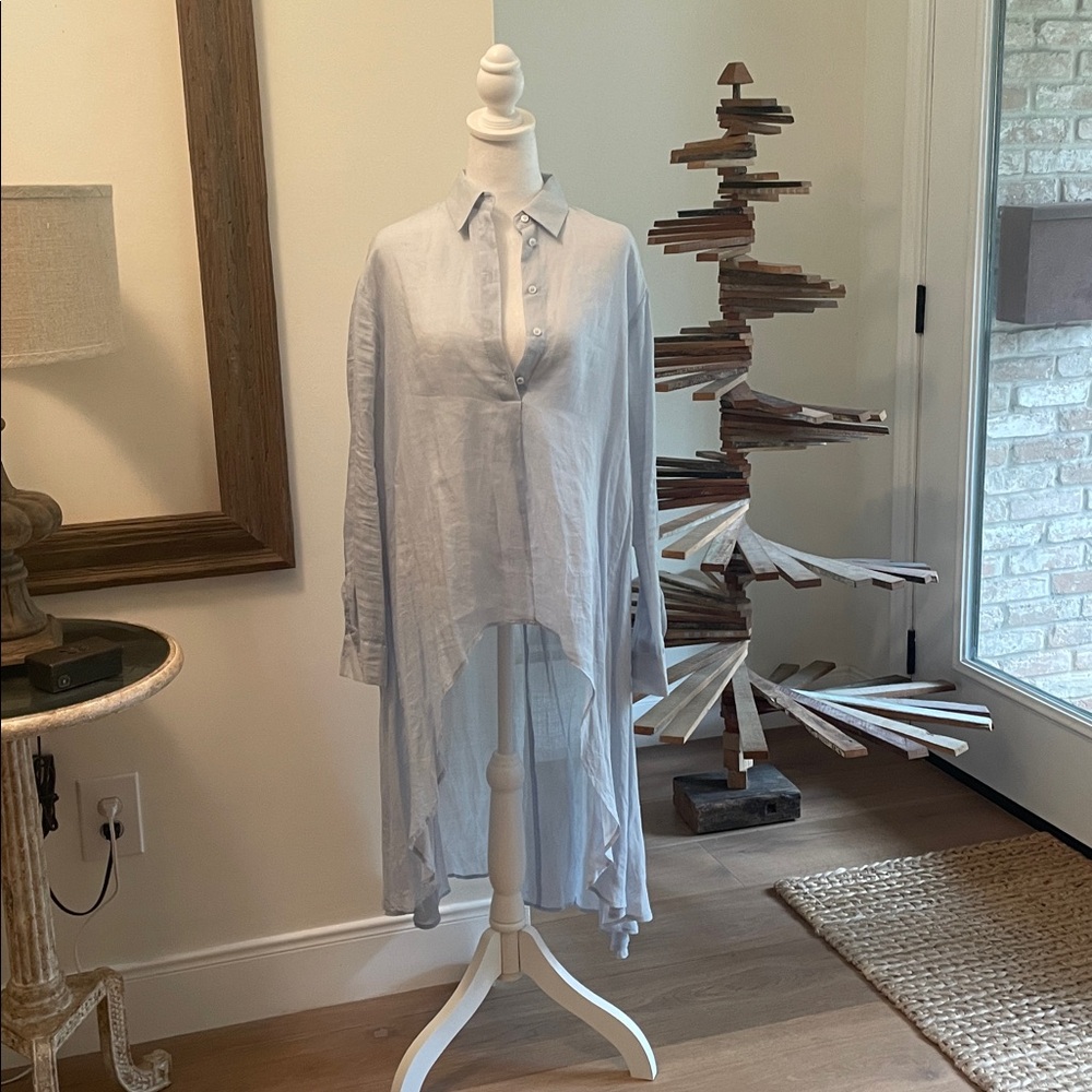 Zara high-low, collard, long sleeve sheer top